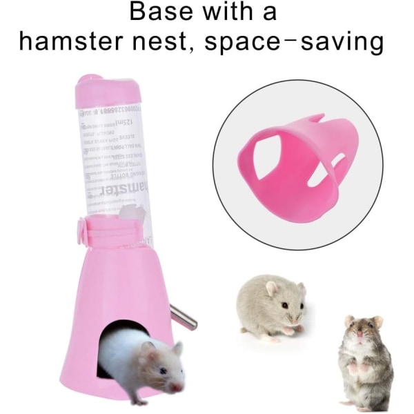Hamstervattenflaska med skål Vattenflaska Bra för smådjur Gnagare 125 ml (rosa) pink