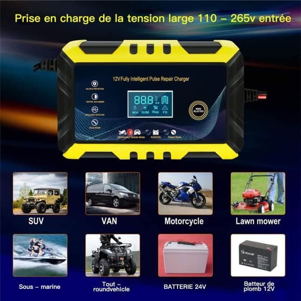 12V 6A intelligent batteriladdare för bil, motorcykel och lastbil