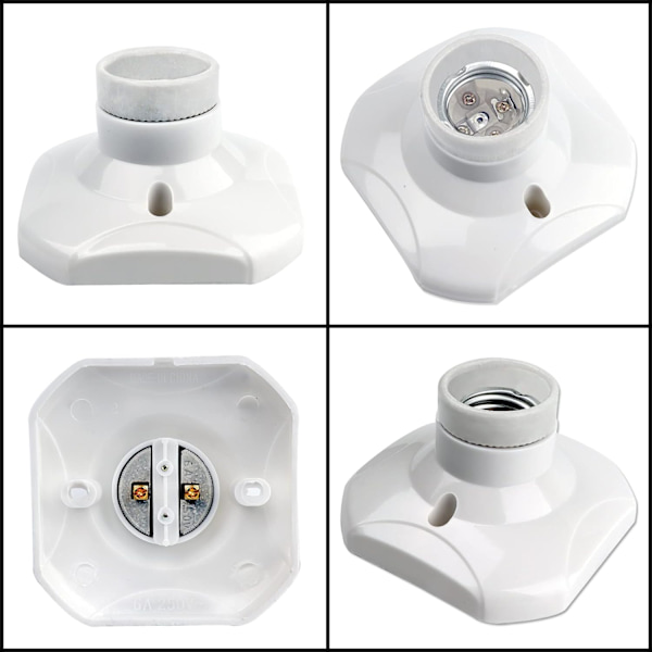 E27 skruvbar taksockel, E27 garageuttag, AC 220-240V, LED-lamphållare, vit plastlampfot, set om 4