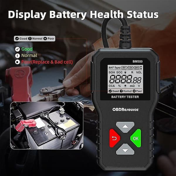 Bm550 Bilbatteritestare 6v 12v 24v 100-2000 2ah-220ah Batterisystem Upptäck Auto Battery Analyzer