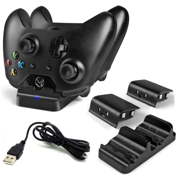Laddningsstation för Xbox One för två kontroller - med batterier