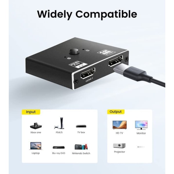 HDMI 2.0 Växlare 2 in 1 ut 4K HDMI Splitter 1 in 2 ut