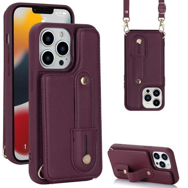 Armbandskal med kortfack för iPhone 13 Pro Max - PU-läder + TPU Wine Red