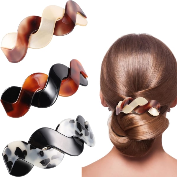 3 delar hårspännen kvinnor, Stora Akryl Snap Barrettes Håraccessoarer Retro hårspännen för kvinnor Flickor Tjockt hår