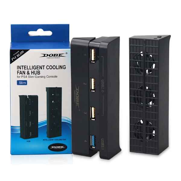 Superkylande fläkt för PS4 Slim + USB-hubb för PS4 Slim (USB 3.1 USB 2.0) för Sony för Playstation 4 Slim