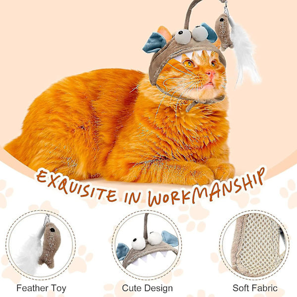 Huvudmonterade kattleksaker Cat Teaser-leksak med fjädrar Interaktiva kattleksaker Katthuvudbonader för inomhus utomhus Grey
