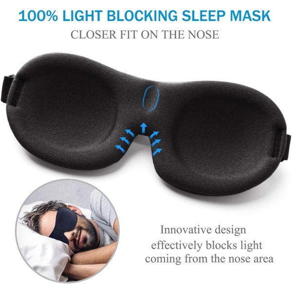 Sleep Mask 3 Pack, uppgraderad 3D Contoured 100% Blackout
