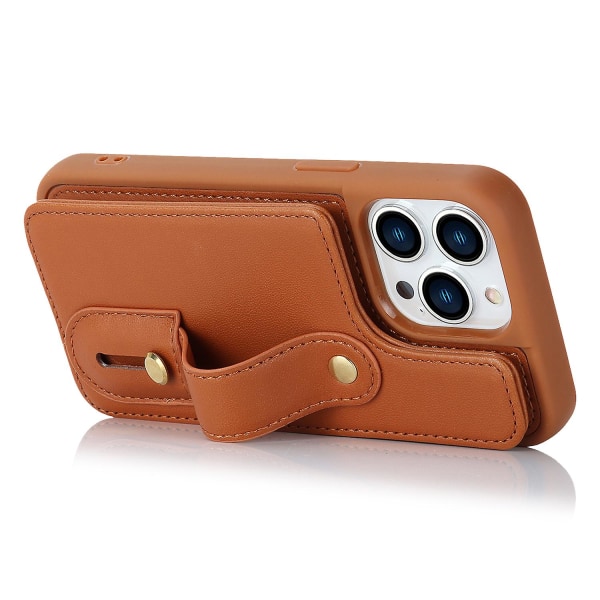 Armbandskal med kortfack för iPhone 13 Pro Max - PU-läder + TPU Brown