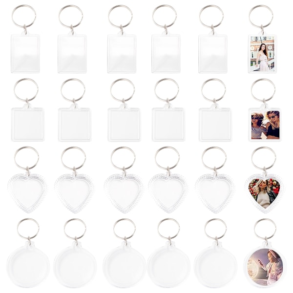 Foto-nyckelring, 24 st Akrylfoto med nyckelring Transparent bild fotonyckelring blank för att skapa present till familj och vänner