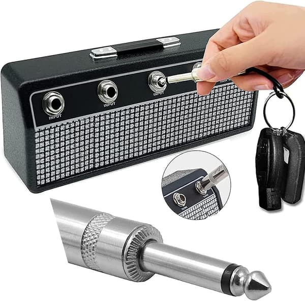 4st Lmell nyckelhållare, väggmonterad gitarrförstärkare nyckelhållare, innehåller 4 gitarrplugg presenter