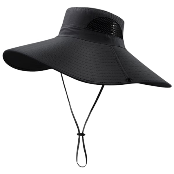 Solhatt med bred brätte Andningsbar Bucket Hat för fiske, vandring black