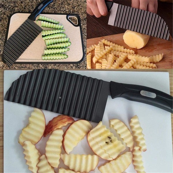 Vågskärare, Potatisskärare, Mångsidig Grönsaksskärare, Räfflad Kniv, Crinkle Cutter, Potatis, Sallad