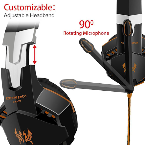 Stereo Gaming Headset Djup Bas Datorspel Hörlurar Hörlurar med LED-ljus Mikrofon för PC Laptop PS4 orange