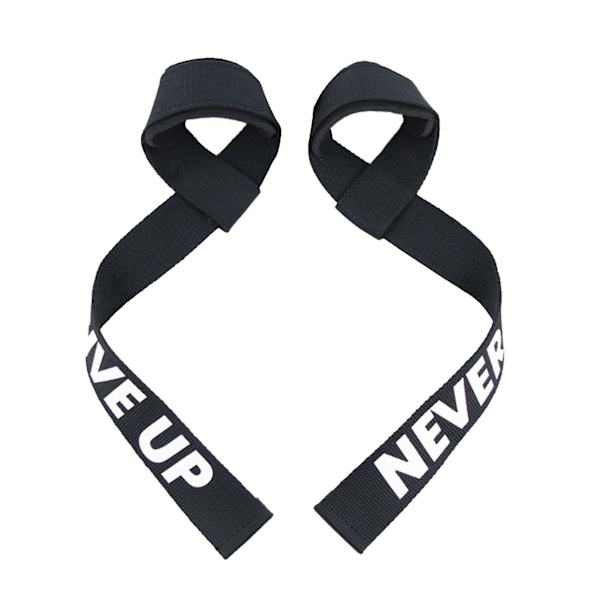 Tyngdlyftningsremmar Dämpade handledsremmar Styrketräningsstöd Marklyftsband för män NEVER GIVE UP 2pcs Black