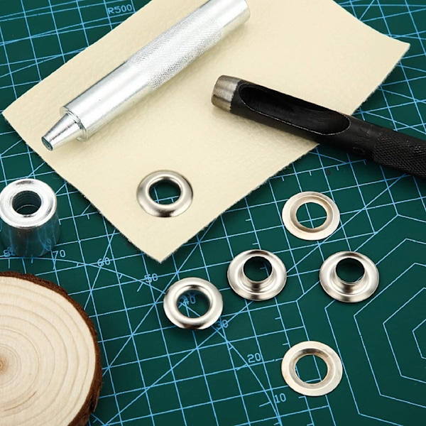 Genomföringssats 100 set Genomföringar Öljetter 6 mm 10 mm 12 mm 14 mm Innerdiameter Silver för Kläder Skor Väska Läder Hantverk DIY 10mm