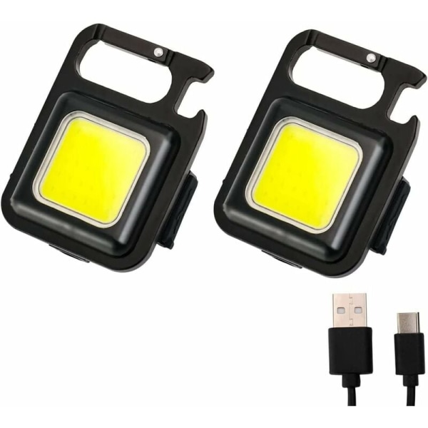 2-pack Nyckelringslampa Mini LED Ficklampa Liten USB Uppladdningsbar Bärbar Arbetslampa 4 Ljuslägen, Vikbart Stativ Camping Flasköppnare