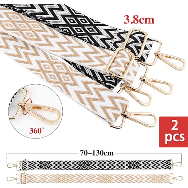 2 st Justerbara Axelremmar för Väskor 3,8 cm Väskrem Axelrem Bred Handväskrem med Randigt Mönster Boho 70-130 cm med Karbinhake