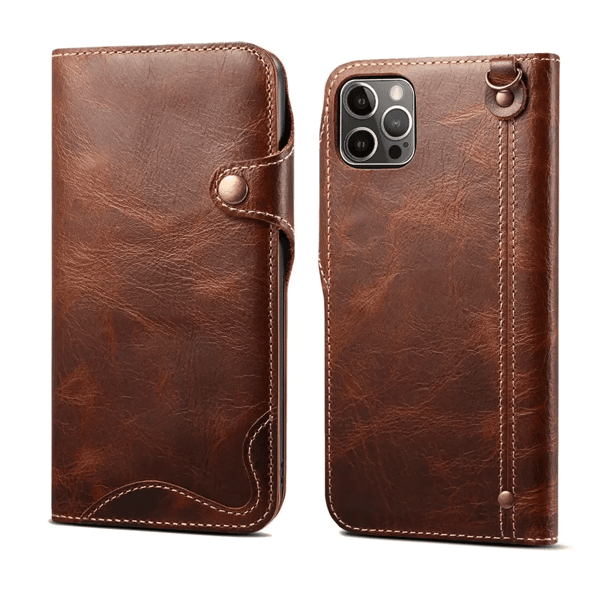 Äkta Läder Flipfodral för iPhone 16 15 Pro Max Plus Skal Retro Plånboksfodral iPhone15Plus