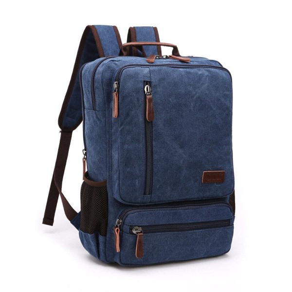 Vintage Canvas Ryggsäck Herr Stor Kapacitet Reseaxelväska Högkvalitativ Mode Studentväska Man Bärbar Dator Ryggsäck Blue