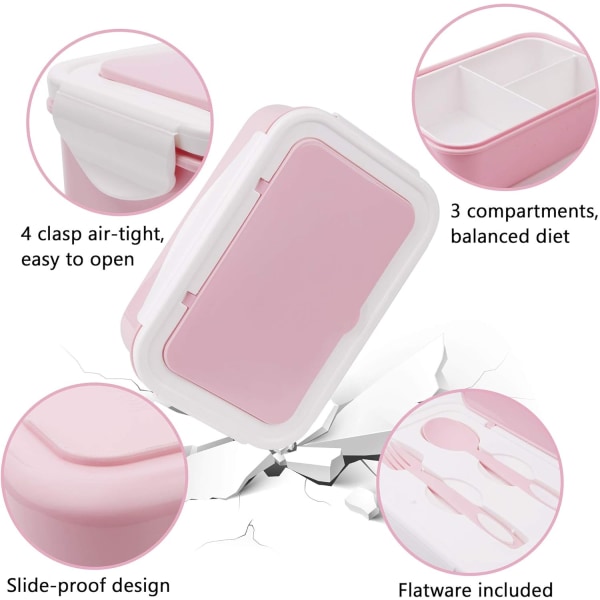 Bento Lunchbox - 3-facks Lunchbox - Mikrovågsugn/Frys Lunchbox för Vuxna och Barn (Rosa) blue