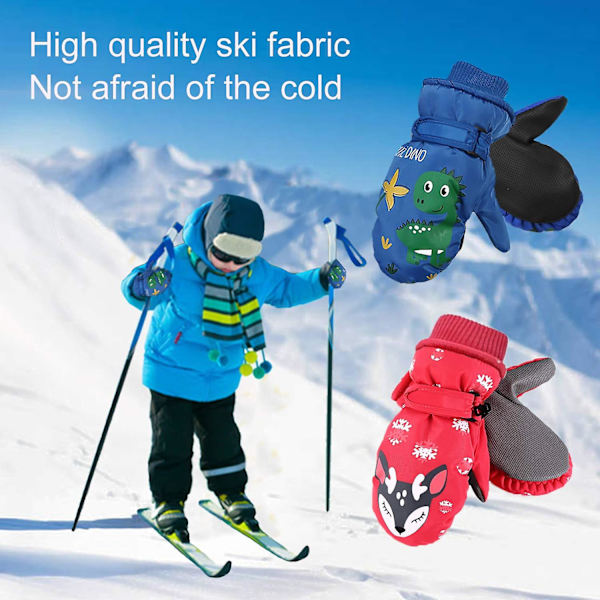 Barnvinter Varm Snö Vantar Söta Cartoon Rensa Dinosaurie Utomhus Snowboard Handskar Blå