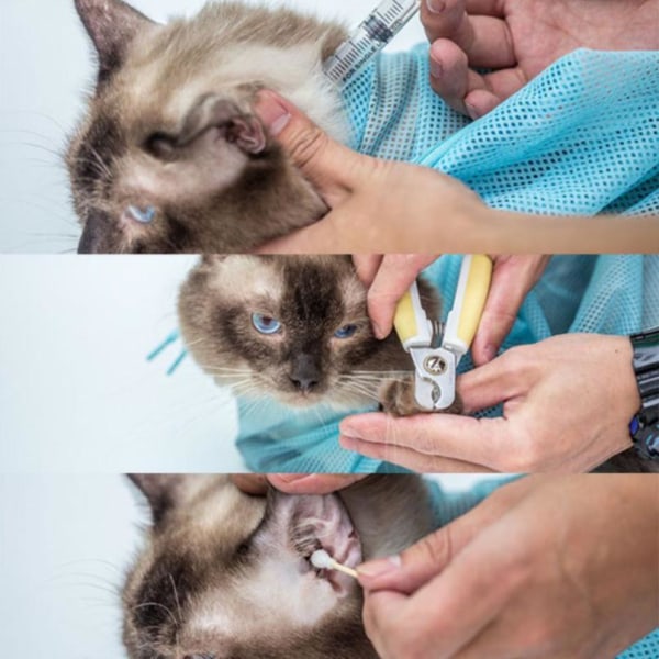 Pet Cats Tvättpåsar Mesh Cat Grooming Badväska Pet Badväska Orange