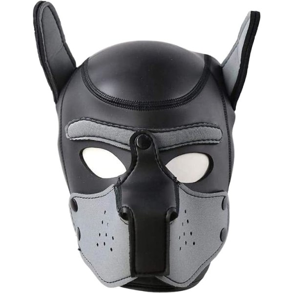 Hundmask, mjuk latex Pet Play Hundmask valpmask svart läder D