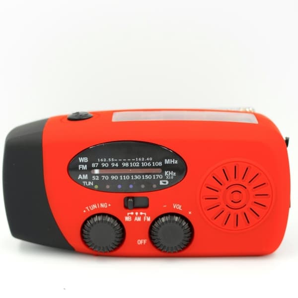 Nödradio med solceller, vev och dynamolladdning
