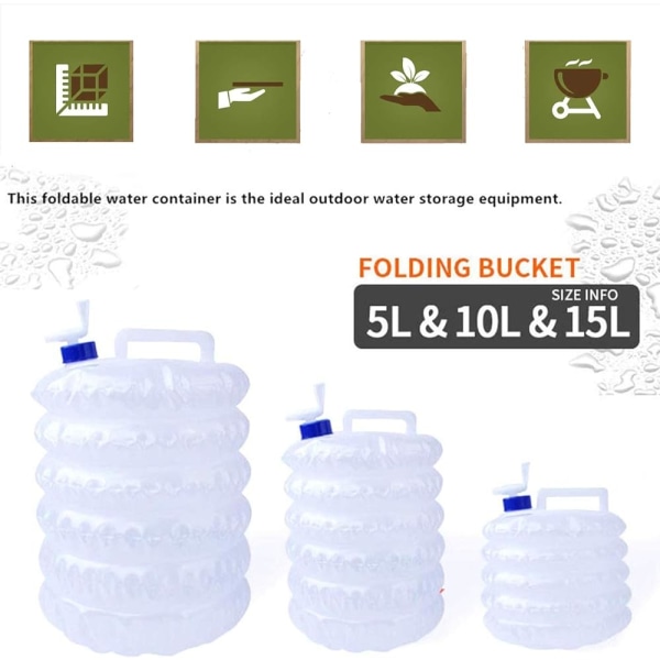 5L 10L 15L Vikbara Vattentankar med Kran, Vikbar Plastbehållare, BPA-fri, för Camping, Vandring, Klättring 15L