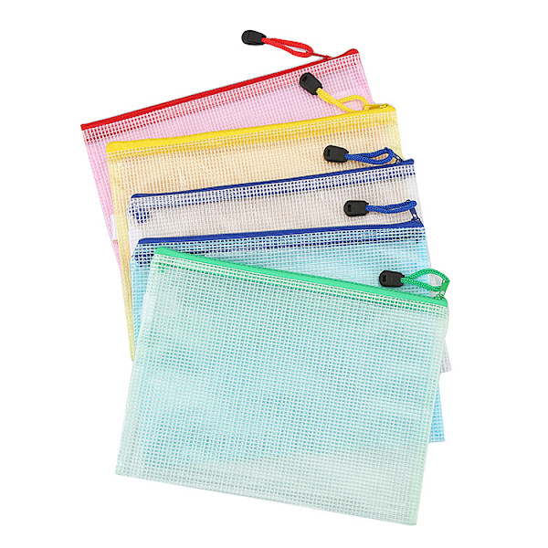 5 st A5 Plastplånbok Dragkedja Lås Ficka Mesh Fil Plånbok Fil F