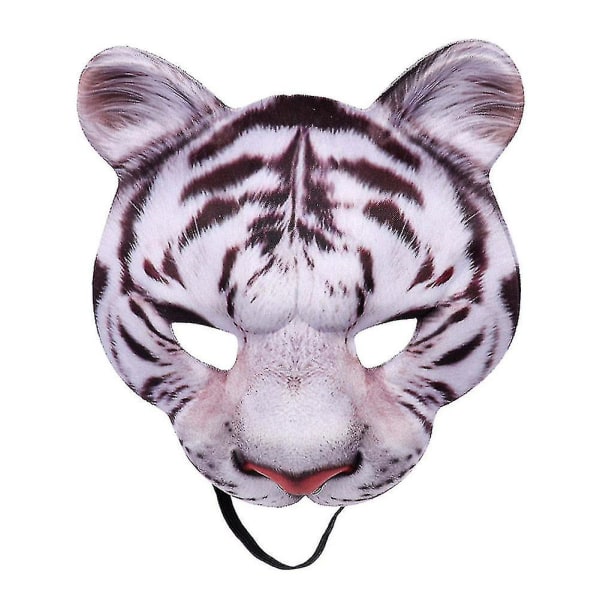 Eva Halloween Tiger Halv Ansiktsmask Cosplay Maskeradfest Realistisk Look white