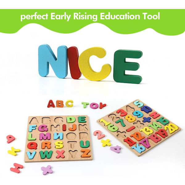 Wooden Puzzles for Kids - 20-Piece Numbers & 26-Piece ABC Alphabet