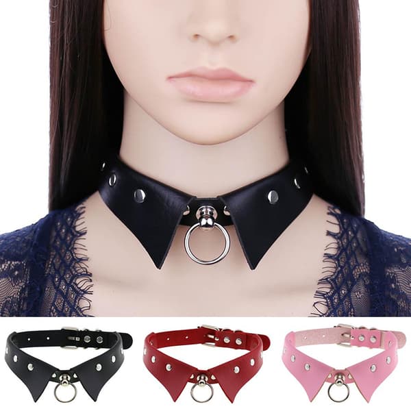 Läder Choker Punk Krage Dam Nitar Dubbade Chocker A5