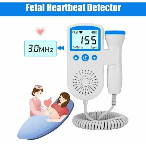 Blå Hem Fetal Doppler, Baby Hjärtljudsdoppler Fickhjärtmonitor för Graviditet och Test Clear