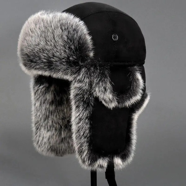Vinter Plysch Bomber Hattar Unisex Warm Snow Bonnet Earflap Hattar black