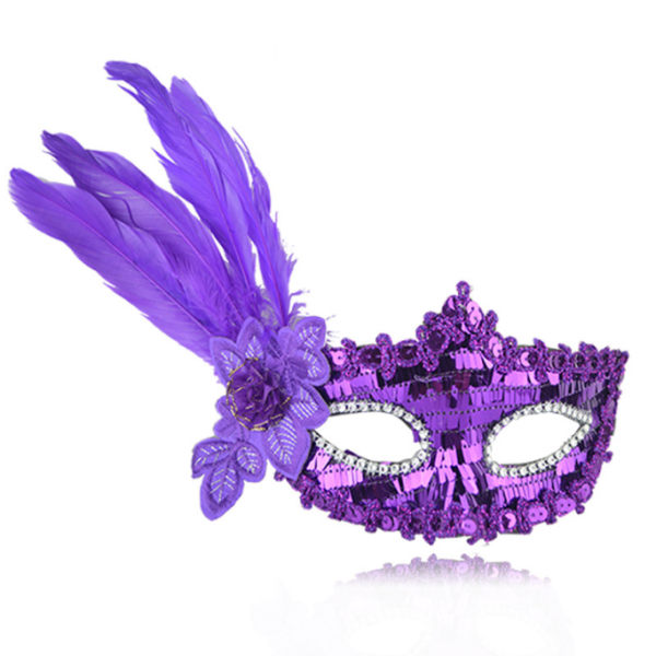 Mardi Gras Mask, Fjäderögonmask för Halloween purple