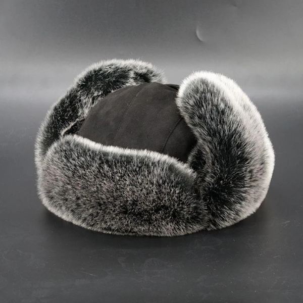 Vinterplysch Bombermössor Unisex Varma Snöhuvor Öronlappsmössor black