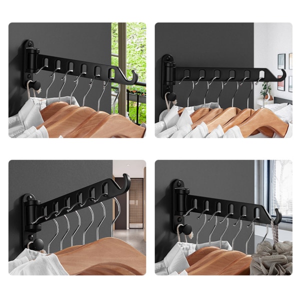 Väggmonterad klädhängare Torktumlare Vikbar Klädhängare Metall Förvaringsställ för Hem Sovsal Balkong Heavy Duty Hängare Black