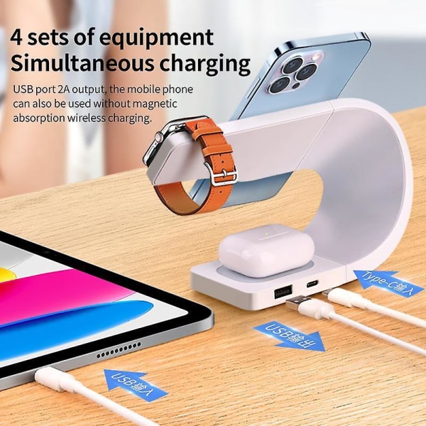 Magnetiskt trådlöst laddningsställ 15W induktionsdocka för snabbladdning för iPhone 8-14, Watch S1-7SE, AirPods