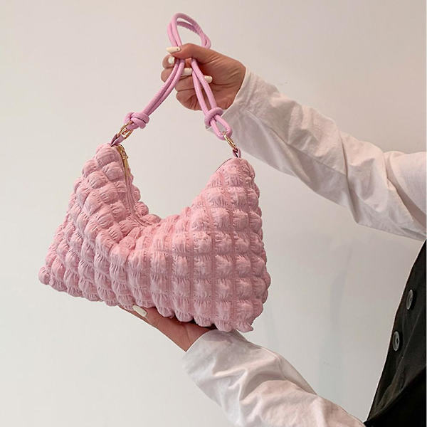 Mjuk manchester rutig underarmsväska Mode Enkel enfärgad handväska pink