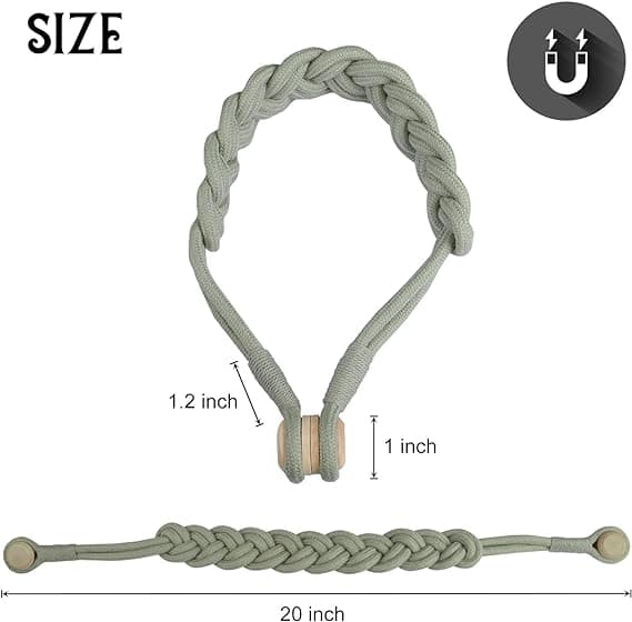 Gardinklämmor Magnetiska Vävda Gardinhållare Draperi Förband (Silvergrå -2Pack)