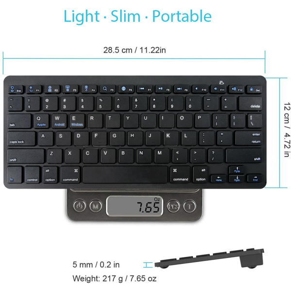 Trådlöst tangentbord, Bluetooth & USB mottagare, USB-C-kontakt,