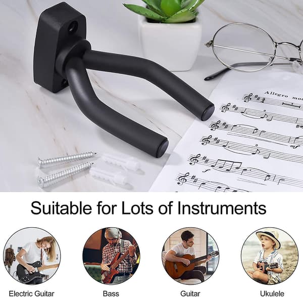 Justerbar Gitarrväggfäste Gitarrkrok med Skruvar Gitarrställ för Akustisk Elektrisk Bas Mandolin Banjo Ukulele Fiol Svart (4-pack)