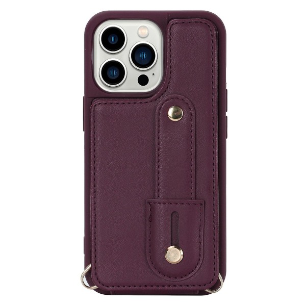 Armbandskal med kortfack för iPhone 13 Pro Max - PU-läder + TPU Wine Red