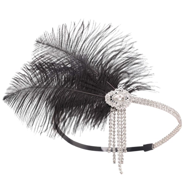 Huvudband för kvinnor från 1920-talet Stor Gatsby-inspirerad fjäder Black