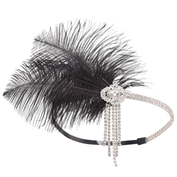 Pannband för kvinnor från 1920-talet Stor Gatsby-inspirerad fjäder Black