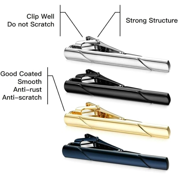 Slipsklämmor för män, Svart Guld Blå Grå Silver Tie Bar Set - i lager