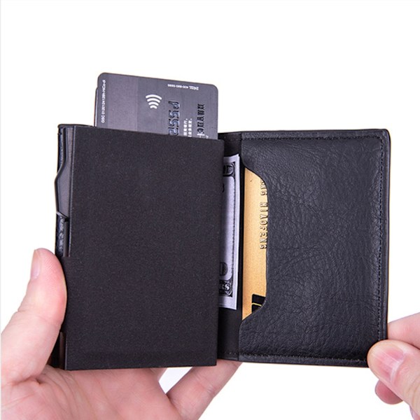 PU RFID-blockerande plånbok för pengar Automatisk popup-korthållare för män Lychee Black