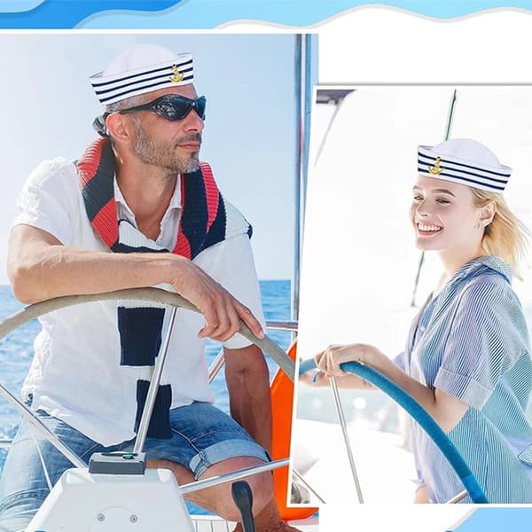 Sailor Hat - Yacht Captain Hat - Blue and White Sailor Hat - Costume Accessory (Simple Style)