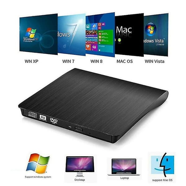 Pecosso extern CD/DVD-enhet USB 3.0, bärbar tunn CD/DVD-RW-brännare